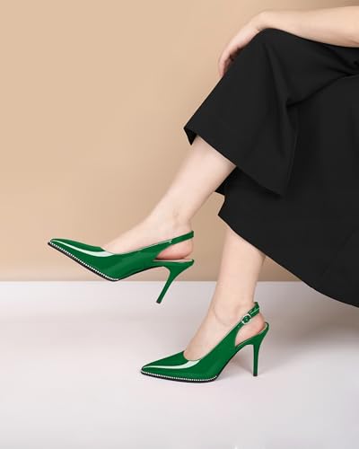 Image of SAMMITOP Women Slingback Heels Stilettos Closed Pointed Toe High Heel Silver Beaded Pumps Comfortable 3.5 Inch High Heels for Women Dressy Shoes