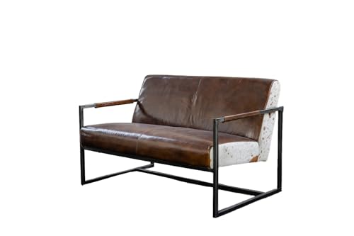 KAWOLA 2-Sitzer Sofa Vintage Ledersofa LIANO, Echtleder, Couch im Industriedesign, Braun, kompakt für Wohnzimmer