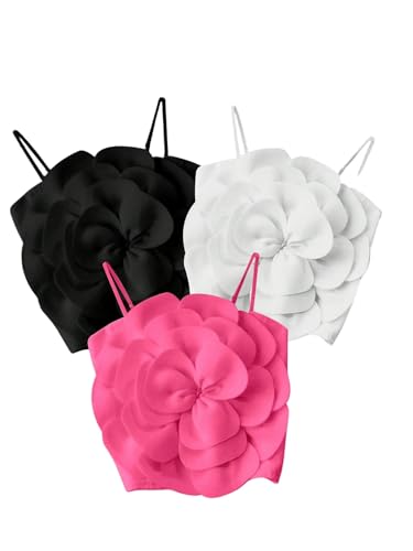 GORGLITTER Women's 3 Pack Flower Crop Tops Casual Floral Backless Sleeveless Cute Summer Dressy Going Out Tank Tops 2025