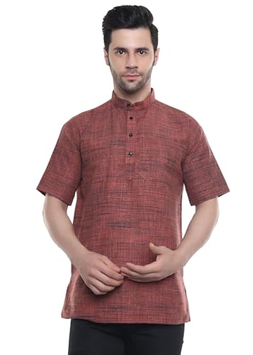Image of Khadie Cotton Blend Solid Casual Regular Fit Mandarin /Chinese Collor Short Kurta for Men