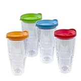 Lily's Home Insulated Tumbler Cups with Lids, Double Wall Clear Acrylic Plastic. Perfect for Iced Coffee, Hot Drinks, Water - Freezer & Top Rack Dishwasher Safe. BPA Free. 4 Pack (24 oz, Clear)