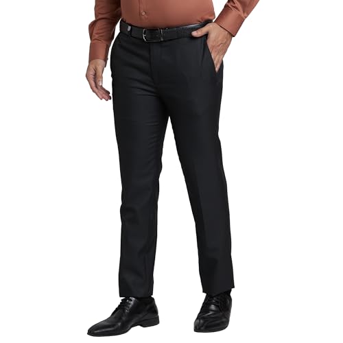 Image of Park Avenue Men's Mid Rise Checks Pattern Super Slim Fit Polyester Blend Flat Front Formal Trouser