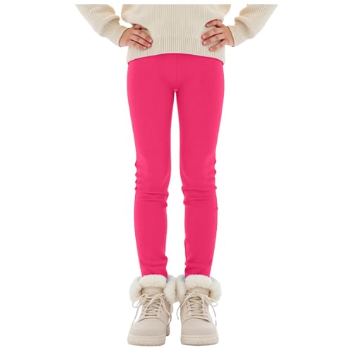 Girls Fleece Lined Leggings Winter Pants Thermal Footless Tights Hot Pink - image 1