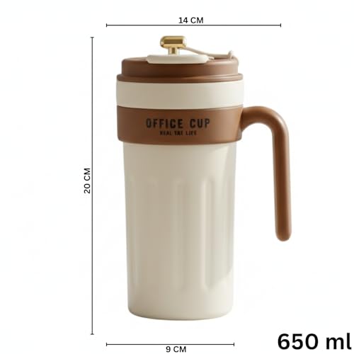 Image of NYRWANA Smart Coffee Travel Mug 650ml | 304 Stainless Steel Vacuum Insulated Cup | LED Touch Screen Temperature Display | Leak-Proof Flask for Hot & Cold Drinks, Office, Travel & Outdoor (Cream Brown)