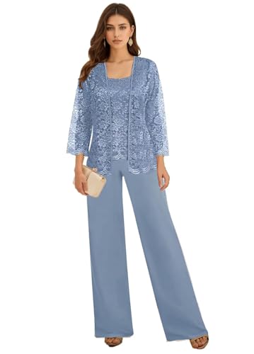 3 Pieces Mother of The Bride Pant Suits for Wedding Long Sleeve Chiffon Lace Formal Outfits for Women 2025 with Jackets4