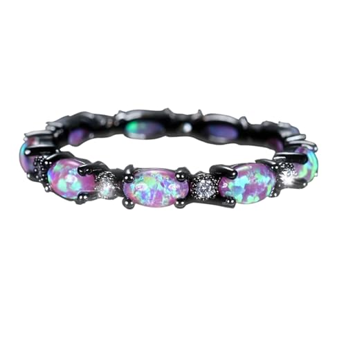 Generic Cute Oval Shaped Purple Synthetic Apatite Engagement Ring and Wedding Ring for Women Vintage Black Metal Band Jewelry Bridal Accessories