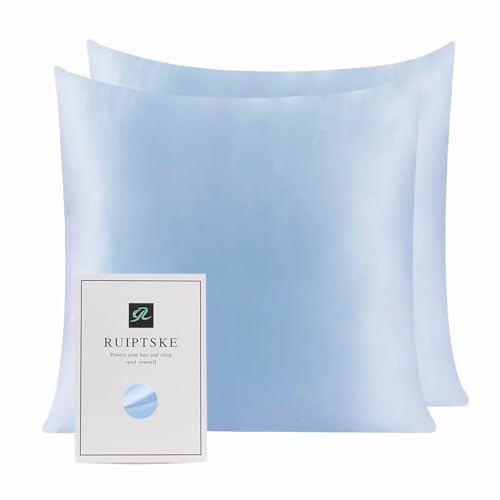 Federa in seta per cuscino 100% seta 22 momme certificata Oeko-TEX®, benefici per capelli e pelle anti età, anti acaro (azzurro, 40 x 40 cm-2pz)