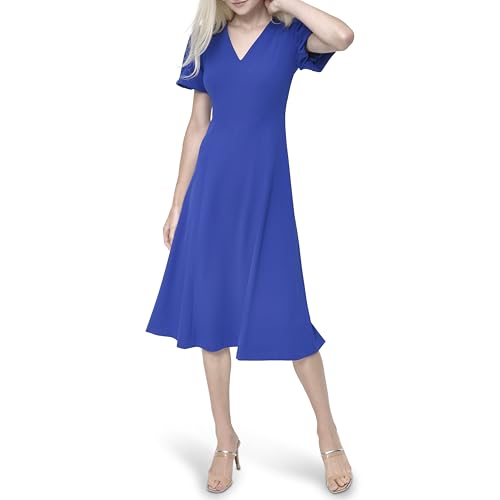 Image of DKNY Women's Bubble Sleeve V-Neck Fit & Flare Mini Dress