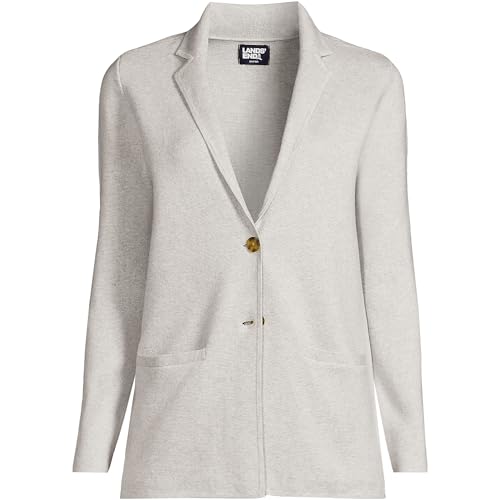 Image of Lands' End Womens FG Ctn Btn Front Blazer Sweater Light Gray Heather Regular Small