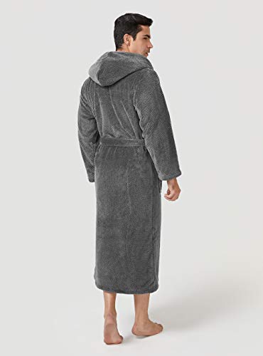 David Archy Men's Hooded Robe Soft Plush Coral Fleece Warm Cozy Shawl Collar Long Bathrobe (M, Dary Gray) #TOP1