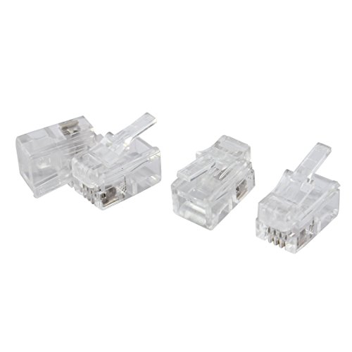 uxcell 4 Pcs 4 Pin RJ10 4P4C Connector, Standard Telephone Modular Plug Phone Jack Adapter Crimp End for Telephone Handset Flat Stranded Cable, Clear