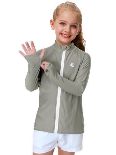 Image of AOBUTE Unisex Kids Zipper Rash Guard Boys UPF 50+ UV Protection Sun Shirt with Thumb Hole 3-12 Years