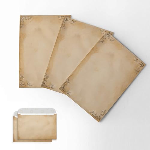 Image of alterEgo Vintage Papyrus A4 Letter Writing Paper Set - 24 Sheets for Letters, Poetry & More (matched with premium assorted envelopes). Printed one side only.