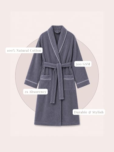 Image of RANGOLI Sunshine 100% Cotton Bathrobes For Women, 500 GSM Free Size Bath Robe With Rope,Ultra-soft, Lightweight & Highly Absorbent Luxurious Bath Gown /Bath Robe