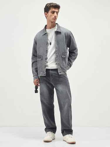 Image of Urbano Fashion Men's Relaxed Fit Full Sleeve Utility Denim Jacket