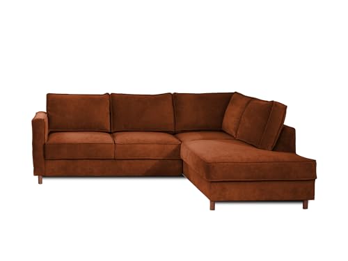 Lisa Design Jake - Ecksofa mit Schlaffunktion - 5-Sitzer - aus Samt - rechts Rostfarben