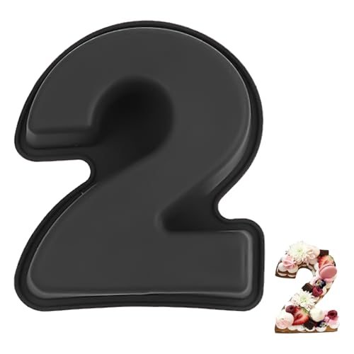 YXHZVON Stampo Torta Numero 2, Stampi con Forme Particolari in Silicone, Grande Stampo per 3D Torta, Stampi Numeri Grandi per Compleanno Matrimonio Feste(Nero)