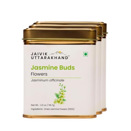 Image of Jaivik Uttarakhand Jasmine Budleaf Tea (170.1 g), Healthy Beverages, Decaf, Night Blooming Flower, for Relaxation, Calm Mind, Pack of 3 Tin Can