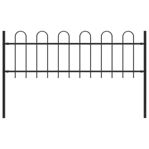 Qnhdfrt Gartenzaun 180x110 cm Schwarzer Stahl Hundezaun in modernem Bügel-Design 60 cm Zaunhöhe inkl. 2 Pfosten zur einfachen Montage für Garten Grundstück Terrasse Balkon
