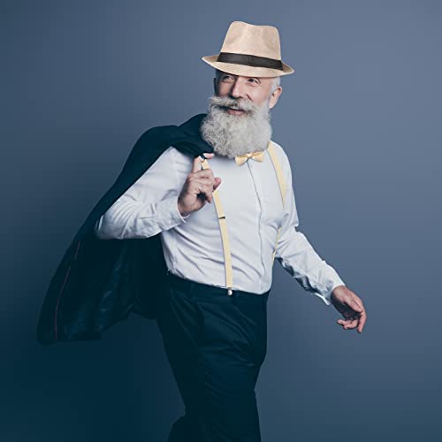 bearded man wearing 1920s men's Costume 20s Halloween Cosplay Accessories Outfit with Gangster Vest Hat Pocket Watch Suspenders Tie