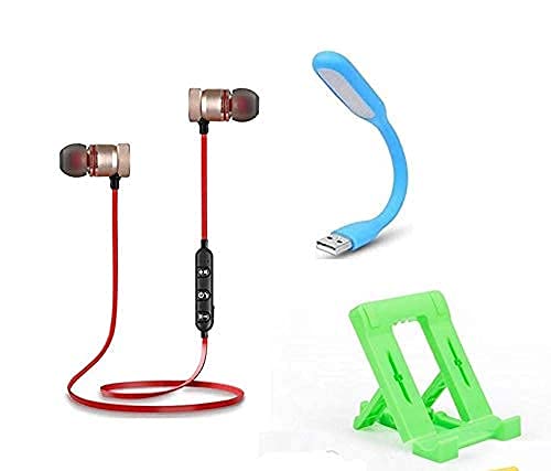 NOCXTUN Wireless Bluetooth In Ear Magnet Earphone with Hand-Free Calling Built-in-Mic Bass and Sweatproof Perfect for Gym Running with Mobile Holder Foldable Stand & USB Led Mini Light