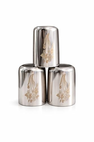 Image of Premium Stainless Steel Glass Set of 3 | Printed Design Tumbler | Food Grade Steel Drinking Glass | Rust-Proof, Durable & Reusable | Ideal for Water, Juice & Daily Use