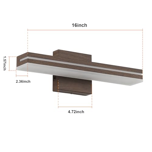 Image of SineRise LED Modern Bathroom Vanity Light Fixtures (16-Inch, 3000K /4000K /6000K, Dimmable), Brown Wood Painted Modern Acrylic Bathroom Wall Lighting Fixtures Over Mirror