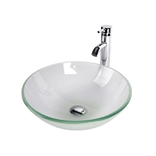 Morden Bathroom Vanity With Frosted Glass Vessel Sink Round Bowl, Chorme Faucet & Pop-Up Drain Combo #TOP3