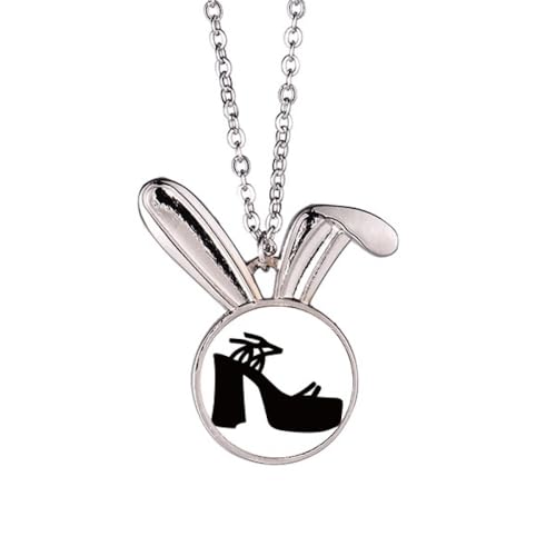 Collier lapin talons hauts noir pour femme en acier suspendu