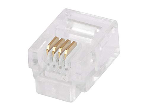 Monoprice 6P4C RJ11 Modular Plugs for Round Solid Cable - Crimp On, 1U, 3 Prongs, 4 Conductor, Clear, 50-Pack