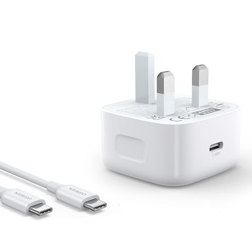 UGREEN PD 20W iPhone 16 Charger Cable Set Type C Fast Charging Adapter Cord Wall Plug with 60W USB C Cable 1M Charger Head Compatible for iPhone 16 Pro Max/16 e/15 iPad etc