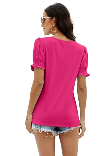 Image of WIHOLL Tops for Women Summer Casual Ruffle Trim Sleeve Square Neck T Shirts