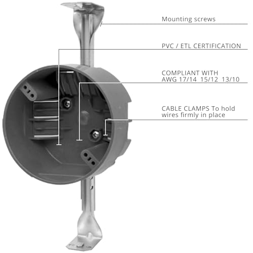 HXH 20 Cubic Inches 1 Gang Ceiling Fan Joist Box Mount with Hanger Bar Adjustable Range: 14" to 22.5", 4 Inch Diameter Weatherproof Round Plastic Light Fixture Junction Box with ETL Listed, 12PCS. by HUIXHAO - Image 5