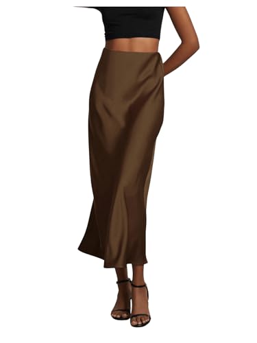 SHENHE Women's Satin Maxi Skirts High Waisted A Line Long Skirts Elegant Office Skirts