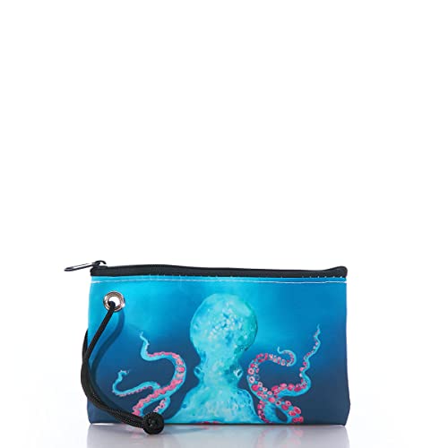 Sea Bags Recycled Sail Cloth Multicolor Octopus Wristlet Zip Top Wristlet Clutch Zippered Wallet with Strap