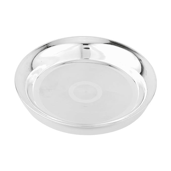 Image of Pure Silver Plate,Chaandi ki Dish Puja Plate, Silver Thali for Dining, Home, Puja (8 inch)