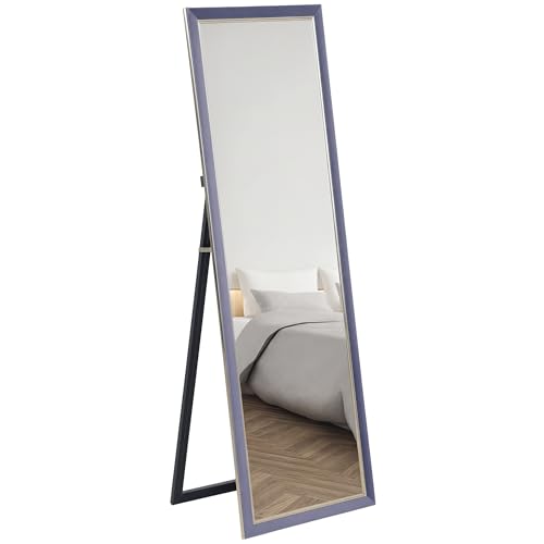 HOMCOM Espejo de Cuerpo Entero 150x50 cm Espejo de Pie o de Pared con Marco en Terciopelo y Soporte para Salón Dormitorio Gris