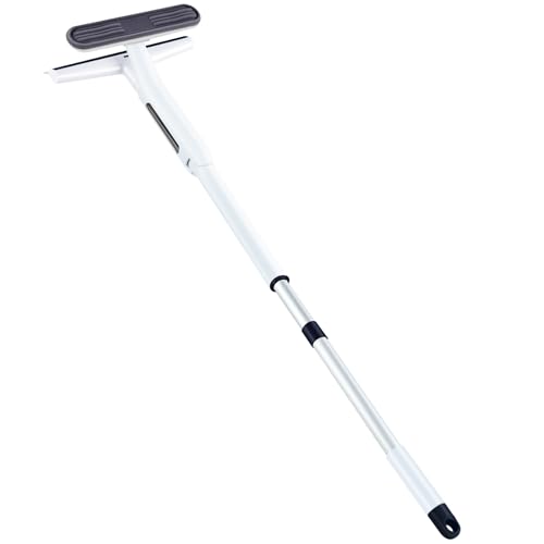 Red Horn Window Squeegee with Long Handle, Mirror Window Cleaning Squeegee Kit with Washable Pad and Blade Cleaner for Glass,Wall, Window, Mirror.White Color