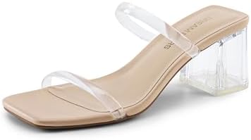 DREAM PAIRS Sandal Heels for Women Low Square Open Toe Block Chun...