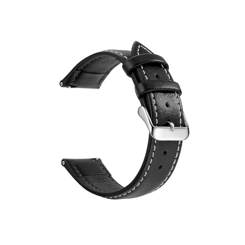 NAIYUTINM Correa de reloj de cuero genuino, correas de reloj de liberación rápida de 18mm/20mm/22mm, adecuadas for relojes de varias marcas(Black White Silver,18mm)