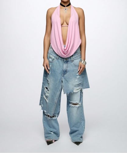 Women's Baggy Hip-Hop Jeans High Waisted Ripped Tear Splicing Straight Wide-Leg Street Denim Jeans4