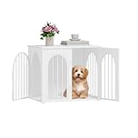 Hzuaneri Dog Crate Furniture, 68 cm Wooden Dog Crate, Indoor Kennel for Small Dogs, End Side Table Animal Crates, Anti-Chew, Anti-Escape, Arched Door Design, White DFC85513W