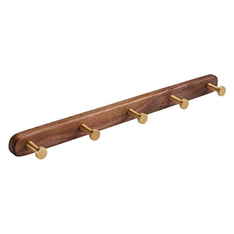 SARIHOSY 5-Hook Wall-Mounted Coat Hooks with Gold Zinc Alloy Coat Hook Walnut Wooden Base for Bathroom Kithchen Coat Hanger Round Hook-5 Hooks Wall Coat Hanger🔥 Easter Gift Hat Hook Stick on Wooden Cover