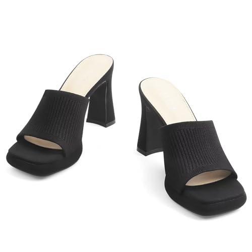 MUSSHOE High Platform Sandals for Women Square Toe Chunky Heel Block Heeled Sandals Slip On Open Toe Comfortable Sandals4