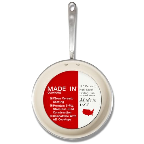 Image of Made In Cookware - 12" CeramiClad Non Stick Frying Pan (Stainless Handle) - 5-Ply Stainless Clad with Stay-Cool Handle - Professional Cookware - Crafted in Italy