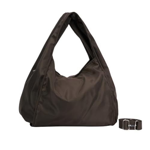 Bolsa Nylon Feminina Grande para Faculdade, Trabalho, Academia e Uso Diário - Bolsa Universitária Lateral de Ombro Impermeável Dia a Dia Casual (Café)