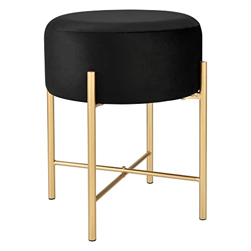 Tabouret Rembourré Stylé pour Salon Assise Ronde Design en Coton et Polyester Pieds en Métal Capacité de Charge 100 kg 44 x 35 cm Noir Laiton