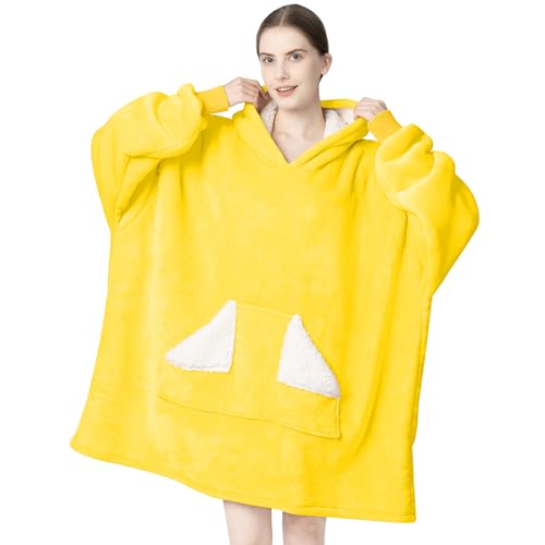 Touchat Wearable Blanket Hoodie, Oversized Sherpa Fleece Sweatshirt Blanket with Giant Hood Pocket and Sleeves for Adult, Warm & Cozy Blanket Gifts for Women (Butter Yellow)