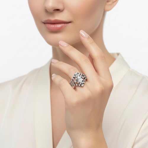 Image of Choose Your Gemstone Royal Empress Ring 925 Sterling Silver Marquise Shape Halo Engagement Rings Ornaments Surprise for Wife Symbol of Love Clarity Comfortable US Size 4 to 12