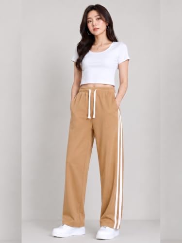 Image of Samfor Woman's Loose Fit Track Pants - Polycotton Joggers with Elastic Waistband & Side Pockets, Lower Comfortable for Gym, Running & Casual Wear